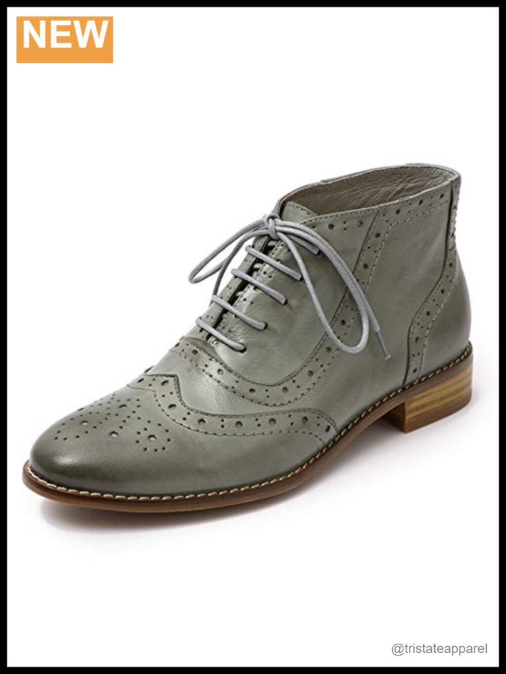 Leather Brogue Ankle Boots Low Heel Oxford Booties